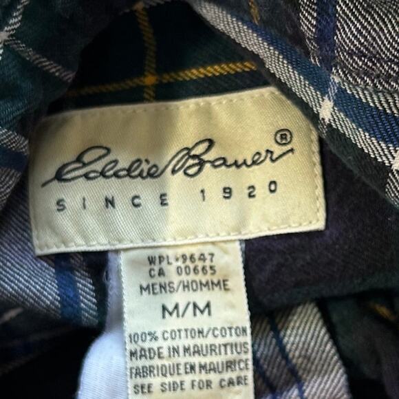 Eddie Bauer Crop Flannel Shirt Mens M Blue Plaid Button Down Grunge Retro Y2K - Picture 5 of 7